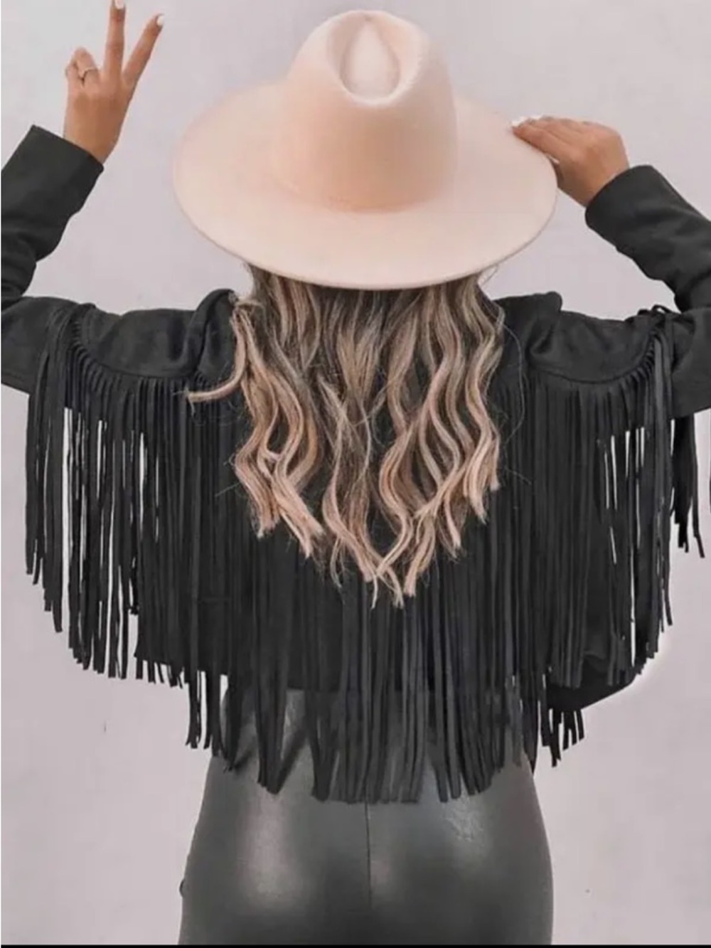 Fringed Black Faux Suede Jacket